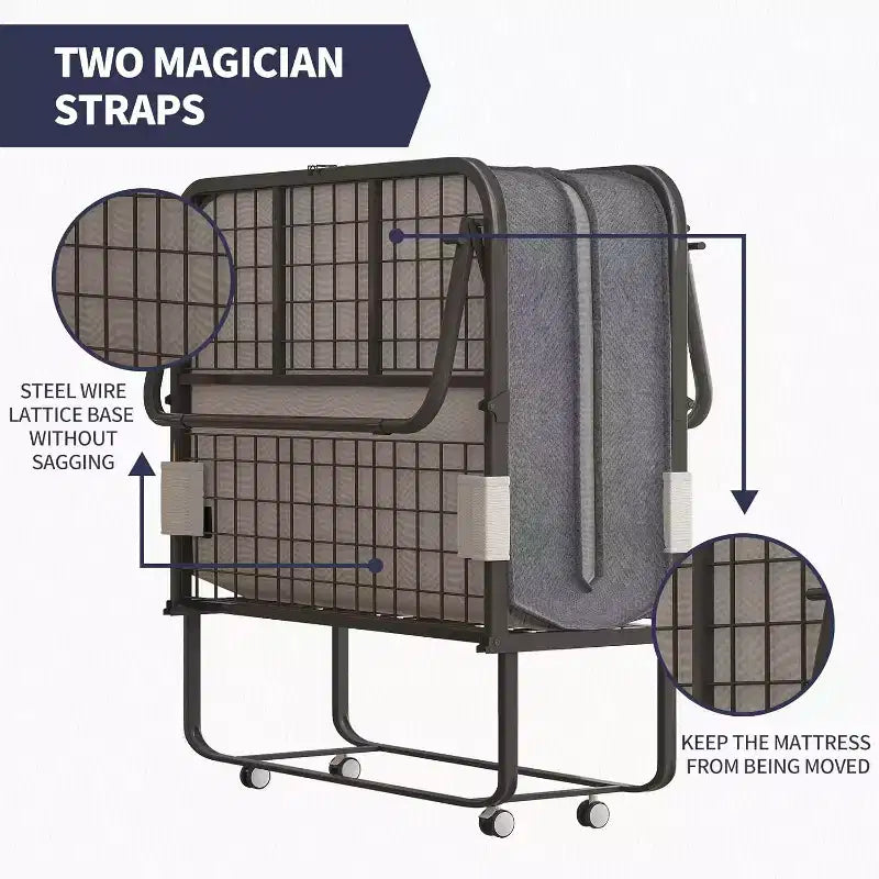 Folding Bed with Mattress, Portable Guest Bed Camping Cot, Soft Padded Rollaway Sleeping Bed