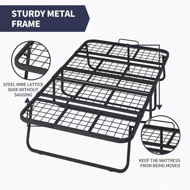Folding Bed with Mattress, Portable Guest Bed Camping Cot, Soft Padded Rollaway Sleeping Bed
