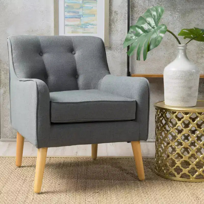 Mid-Century Modern Button Tufted Upholstered Accent Chair