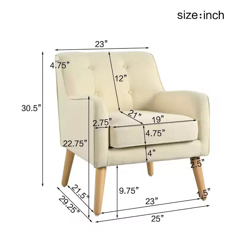 Mid-Century Modern Button Tufted Upholstered Accent Chair