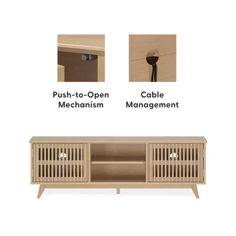 59" Mid-Century Modern Solid Wood TV Stand with 2 Doors