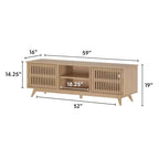 59" Mid-Century Modern Solid Wood TV Stand with 2 Doors