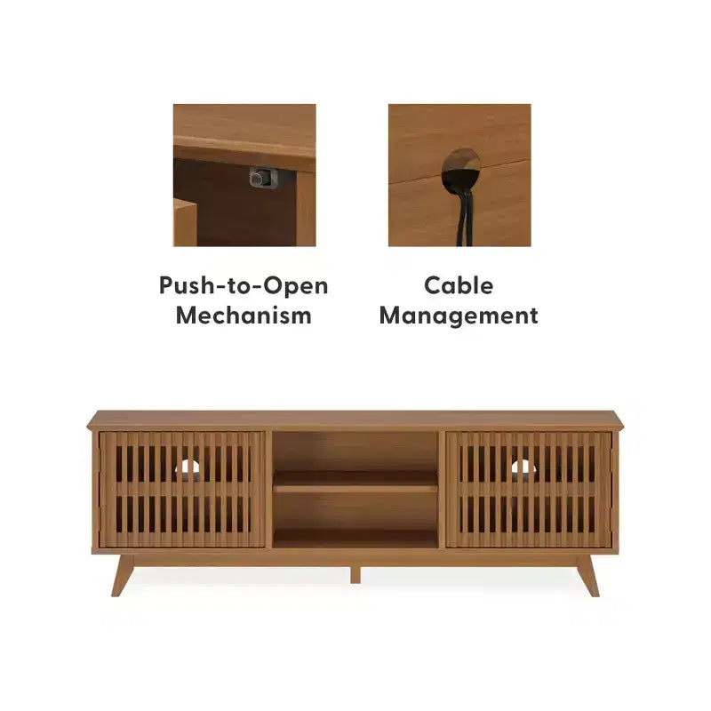 59" Mid-Century Modern Solid Wood TV Stand with 2 Doors