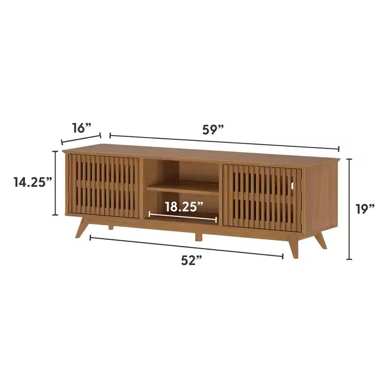 59" Mid-Century Modern Solid Wood TV Stand with 2 Doors