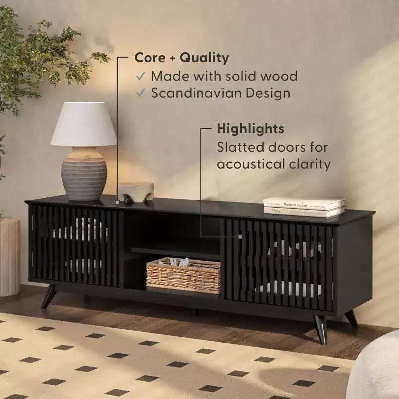 59" Mid-Century Modern Solid Wood TV Stand with 2 Doors