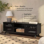 59" Mid-Century Modern Solid Wood TV Stand with 2 Doors