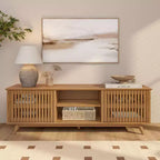 59" Mid-Century Modern Solid Wood TV Stand with 2 Doors