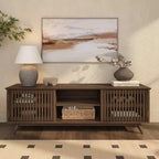 59" Mid-Century Modern Solid Wood TV Stand with 2 Doors
