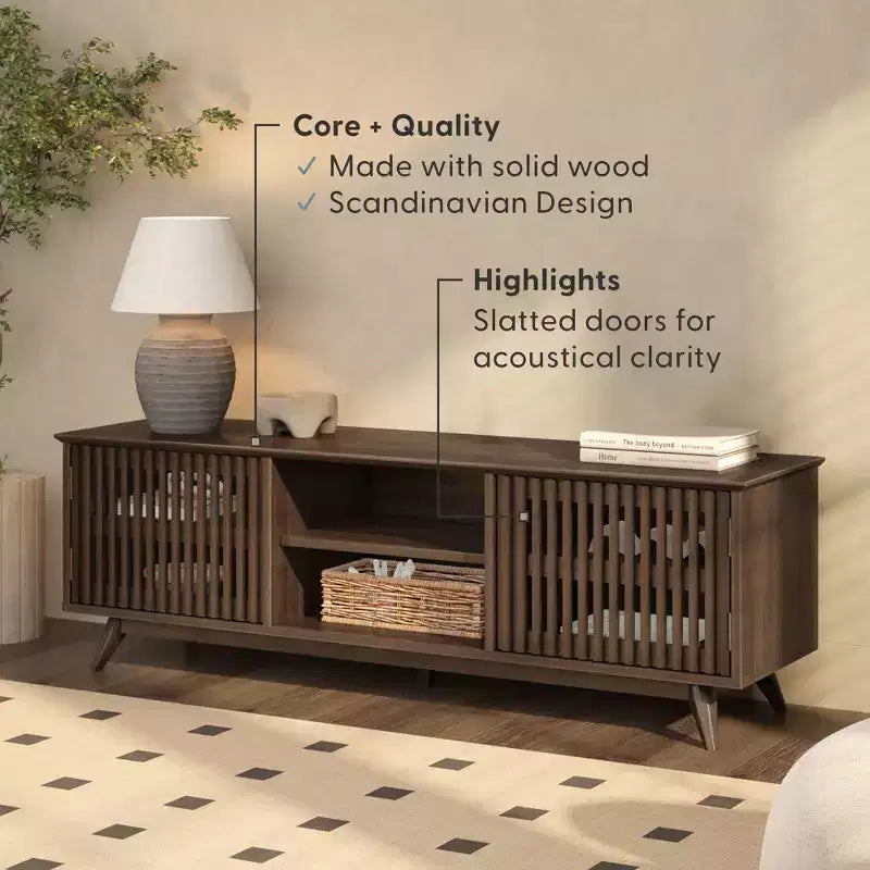 59" Mid-Century Modern Solid Wood TV Stand with 2 Doors