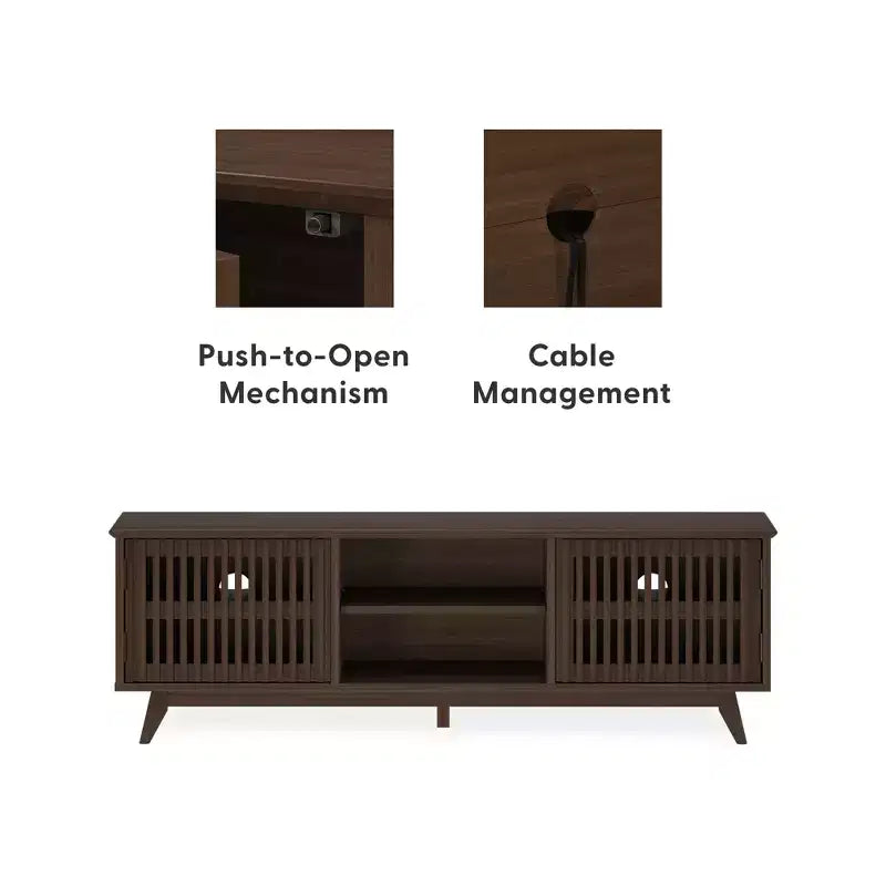 59" Mid-Century Modern Solid Wood TV Stand with 2 Doors