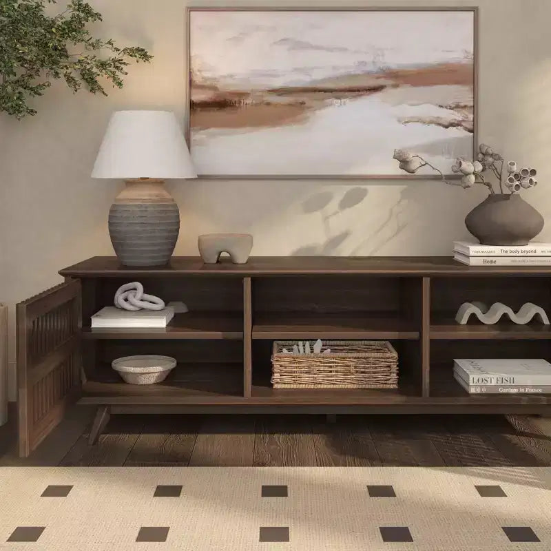 59" Mid-Century Modern Solid Wood TV Stand with 2 Doors