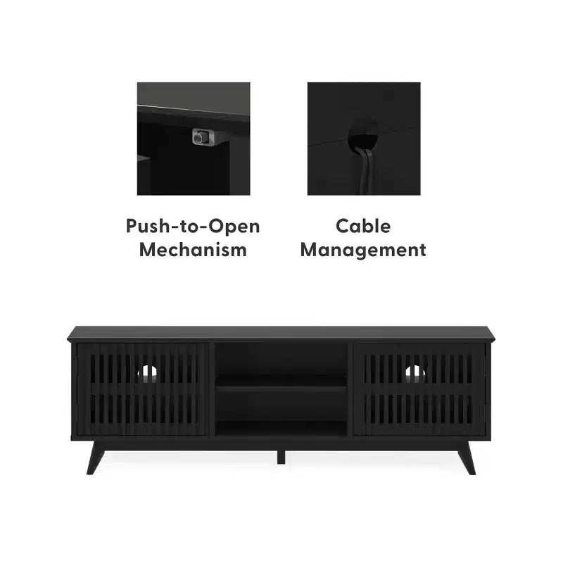 59" Mid-Century Modern Solid Wood TV Stand with 2 Doors