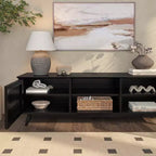 59" Mid-Century Modern Solid Wood TV Stand with 2 Doors