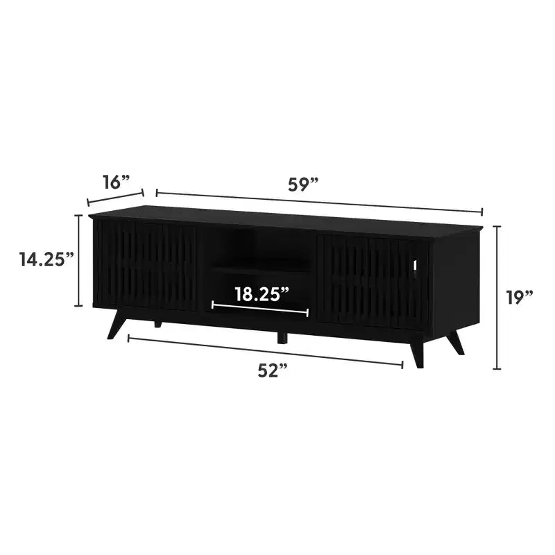 59" Mid-Century Modern Solid Wood TV Stand with 2 Doors