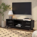 59" Mid-Century Modern Solid Wood TV Stand with 2 Doors
