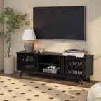 59" Mid-Century Modern Solid Wood TV Stand with 2 Doors