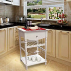 Euro Kitchen Cart with 1 Drawer, 2 Storage Shelves and 1 Basket, White