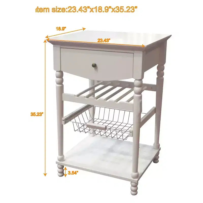 Euro Kitchen Cart with 1 Drawer, 2 Storage Shelves and 1 Basket, White