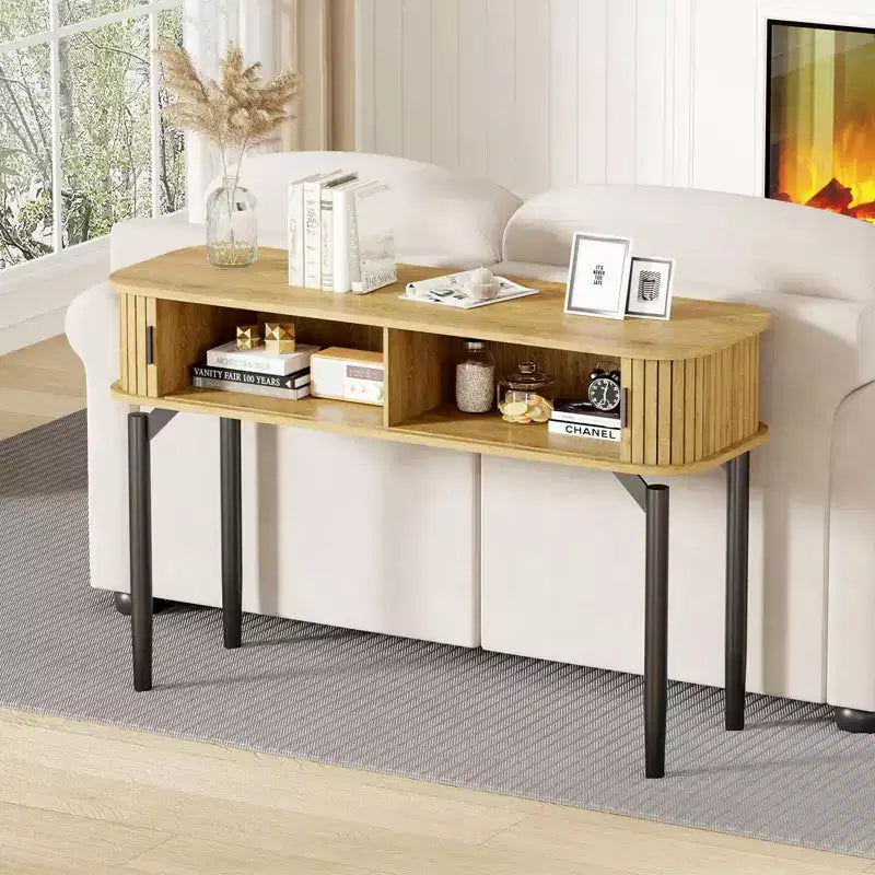47 Fluted Console Table with Drawers, Narrow Entryway Tables with Storage and Shelves