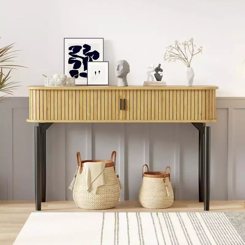 47 Fluted Console Table with Drawers, Narrow Entryway Tables with Storage and Shelves
