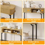 47 Fluted Console Table with Drawers, Narrow Entryway Tables with Storage and Shelves