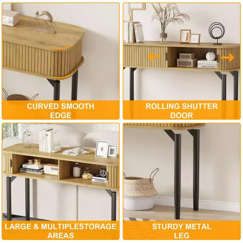 47 Fluted Console Table with Drawers, Narrow Entryway Tables with Storage and Shelves