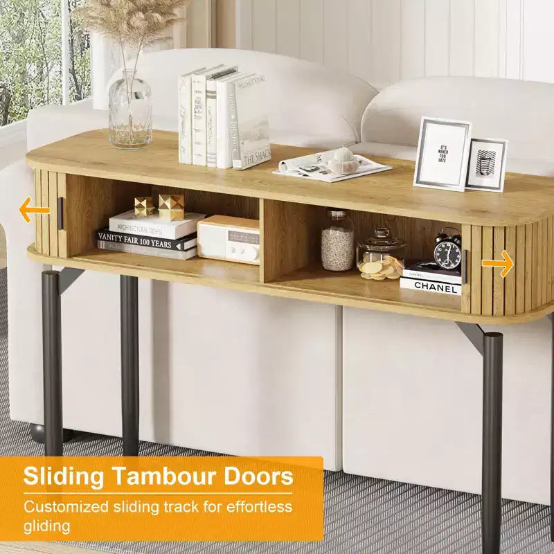 47 Fluted Console Table with Drawers, Narrow Entryway Tables with Storage and Shelves