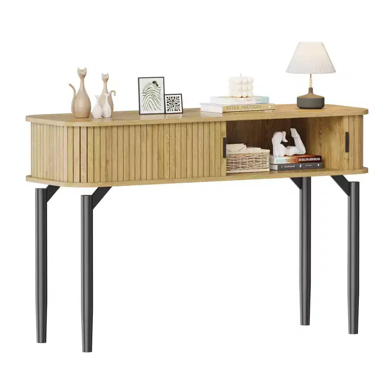 47 Fluted Console Table with Drawers, Narrow Entryway Tables with Storage and Shelves