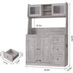 67 Tall Adjustable Storage Cabinet with Tempered Glass Doors, Spacious Countertop, Modern Kitchen Pantry, Coffee Bar, Office Organizer