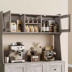 67 Tall Adjustable Storage Cabinet with Tempered Glass Doors, Spacious Countertop, Modern Kitchen Pantry, Coffee Bar, Office Organizer