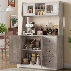67 Tall Adjustable Storage Cabinet with Tempered Glass Doors, Spacious Countertop, Modern Kitchen Pantry, Coffee Bar, Office Organizer
