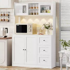 67 Tall Adjustable Storage Cabinet with Tempered Glass Doors, Spacious Countertop, Modern Kitchen Pantry, Coffee Bar, Office Organizer