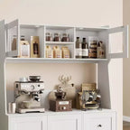 67 Tall Adjustable Storage Cabinet with Tempered Glass Doors, Spacious Countertop, Modern Kitchen Pantry, Coffee Bar, Office Organizer