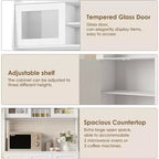 67 Tall Adjustable Storage Cabinet with Tempered Glass Doors, Spacious Countertop, Modern Kitchen Pantry, Coffee Bar, Office Organizer