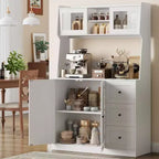 67 Tall Adjustable Storage Cabinet with Tempered Glass Doors, Spacious Countertop, Modern Kitchen Pantry, Coffee Bar, Office Organizer