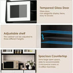 67 Tall Adjustable Storage Cabinet with Tempered Glass Doors, Spacious Countertop, Modern Kitchen Pantry, Coffee Bar, Office Organizer