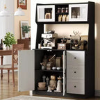 67 Tall Adjustable Storage Cabinet with Tempered Glass Doors, Spacious Countertop, Modern Kitchen Pantry, Coffee Bar, Office Organizer