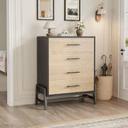 4-Drawer Tall Dresser, 38.6" Chest with Storage, Modern Wooden Dresser for Bedroom, Living Room, Entryway, Natural Oak + Black