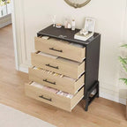 4-Drawer Tall Dresser, 38.6" Chest with Storage, Modern Wooden Dresser for Bedroom, Living Room, Entryway, Natural Oak + Black