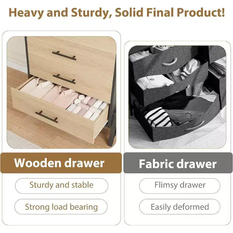 4-Drawer Tall Dresser, 38.6" Chest with Storage, Modern Wooden Dresser for Bedroom, Living Room, Entryway, Natural Oak + Black