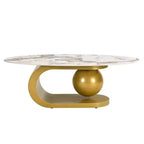 Modern Oval Coffee Table, Irregular Marble Center Table with Gold Steel Base for Living Room