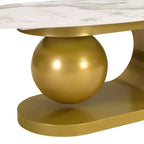 Modern Oval Coffee Table, Irregular Marble Center Table with Gold Steel Base for Living Room
