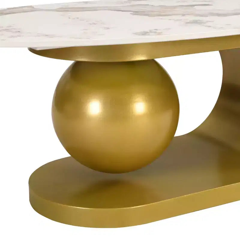 Modern Oval Coffee Table, Irregular Marble Center Table with Gold Steel Base for Living Room