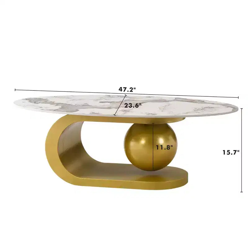 Modern Oval Coffee Table, Irregular Marble Center Table with Gold Steel Base for Living Room