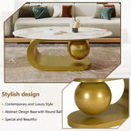 Modern Oval Coffee Table, Irregular Marble Center Table with Gold Steel Base for Living Room