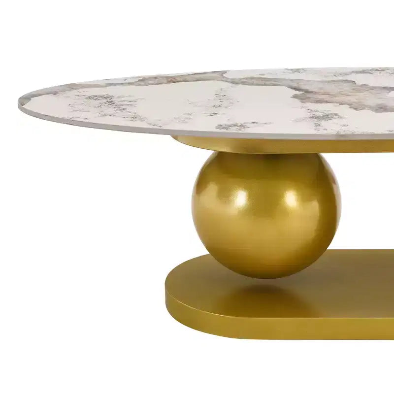 Modern Oval Coffee Table, Irregular Marble Center Table with Gold Steel Base for Living Room
