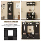 4-IN-1 Wide Hall Tree with Entryway Bench and Shoe Cubbies, Coat Rack with Storage Shelves and 10 Hooks, Black