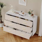 6 Drawer Dresser, Modern White Chest of Drawers with Gold Metal Legs and Handles, Large Double Wooden Dresser for Bedroom, Living room Office