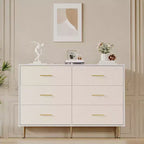 6 Drawer Dresser, Modern White Chest of Drawers with Gold Metal Legs and Handles, Large Double Wooden Dresser for Bedroom, Living room Office