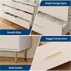 6 Drawer Dresser, Modern White Chest of Drawers with Gold Metal Legs and Handles, Large Double Wooden Dresser for Bedroom, Living room Office